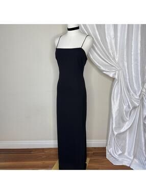 Vintage Black Bodycon Maxi Dress Size 9/10  Strappy Side Slit Goth Whimsygoth